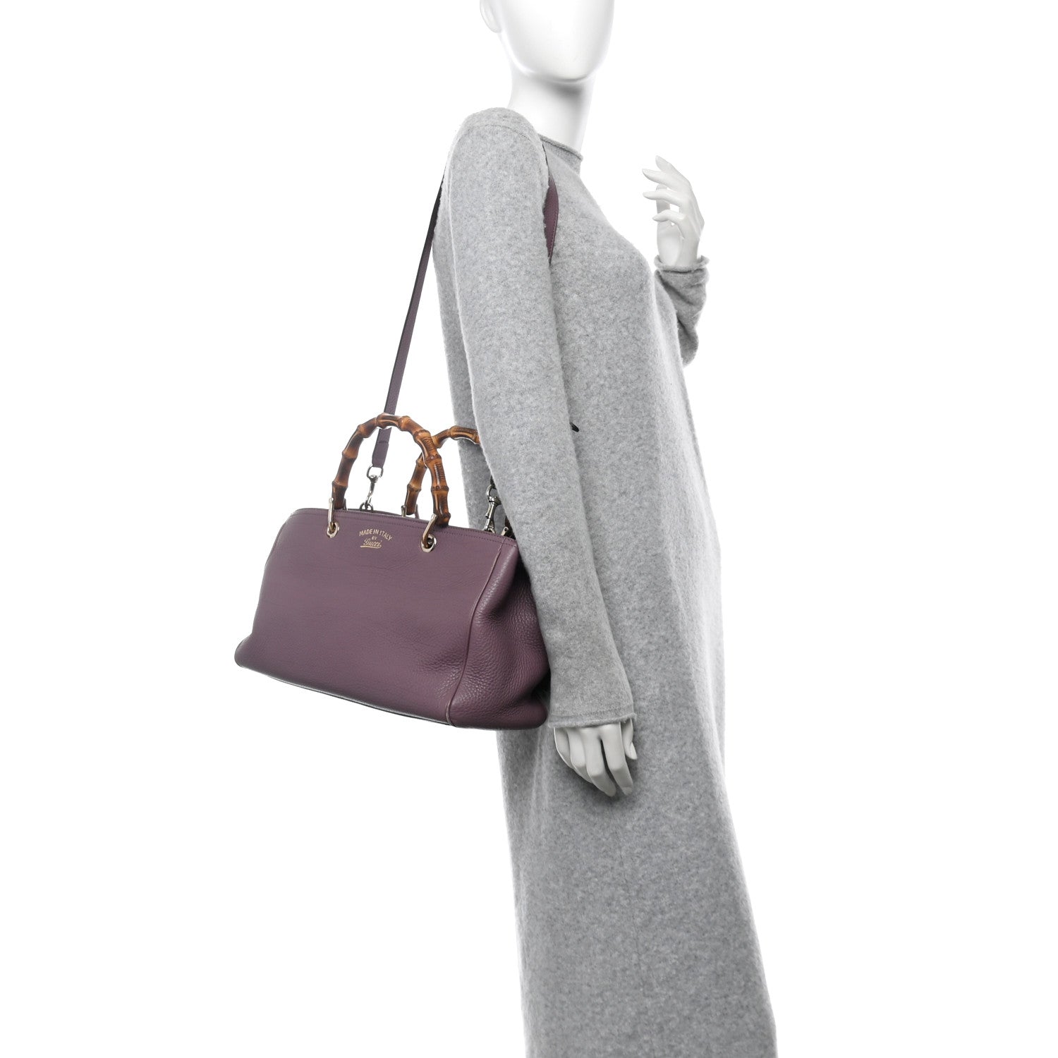 Gucci Pebbled Calfskin Medium Bamboo Shopper Tote Purple 2 of 16