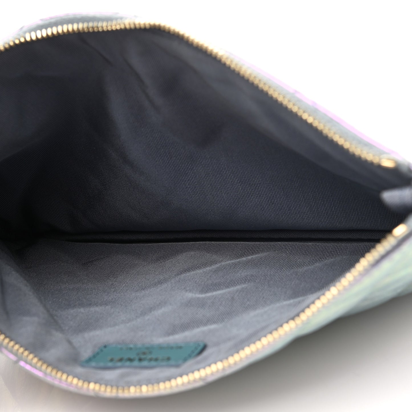 Iridescent Crumpled Calfskin Trio Cosmetic Case Blue Pink Ivory
