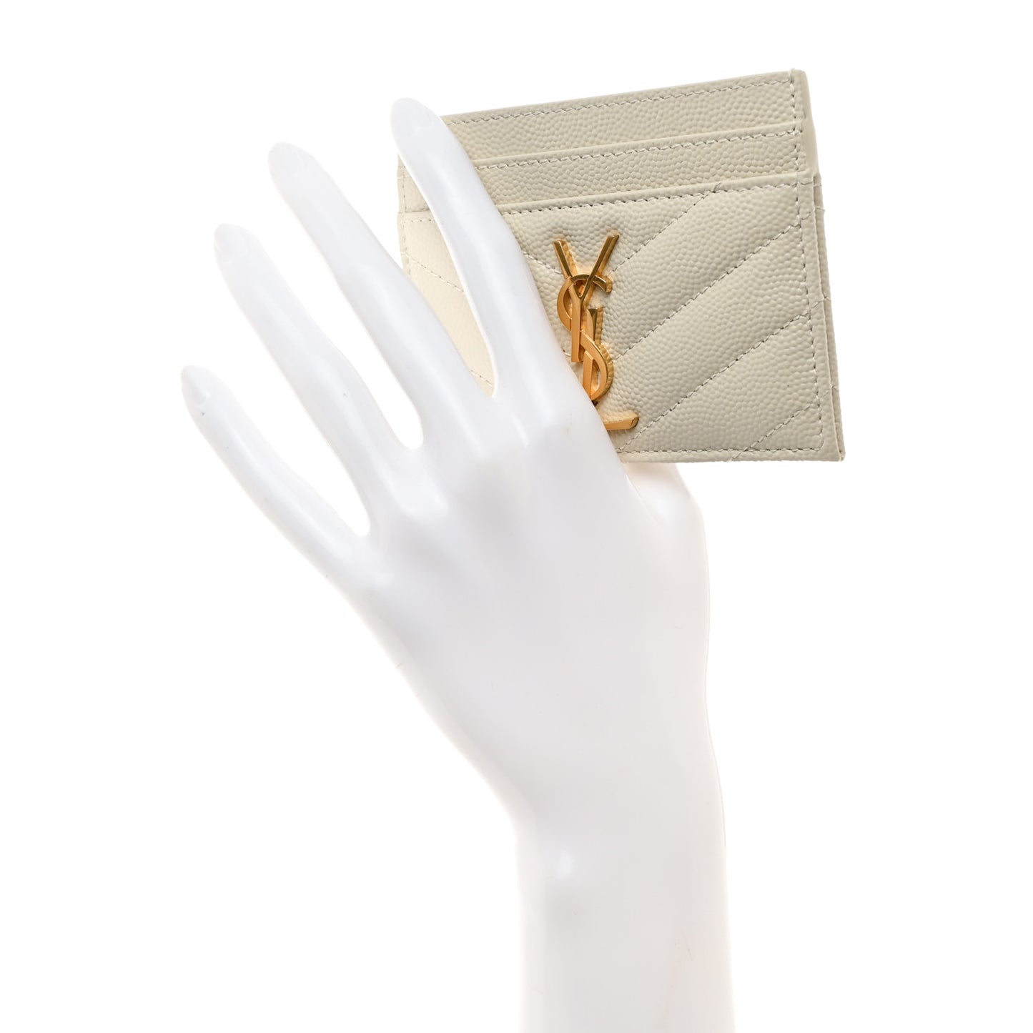 Grain De Poudre Matelasse Chevron Monogram Credit Card Case Crema Soft