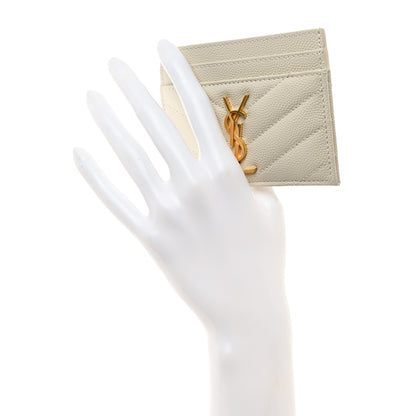 Saint Laurent Grain De Poudre Matelasse Chevron Monogram Credit Card Case Crema Soft 2 of 7
