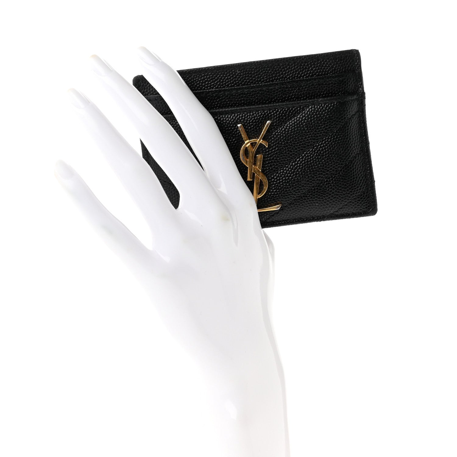 Saint Laurent Grain De Poudre Matelasse Chevron Monogram Credit Card Case Black 2 of 7