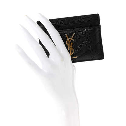 Saint Laurent Grain De Poudre Matelasse Chevron Monogram Credit Card Case Black 2 of 7