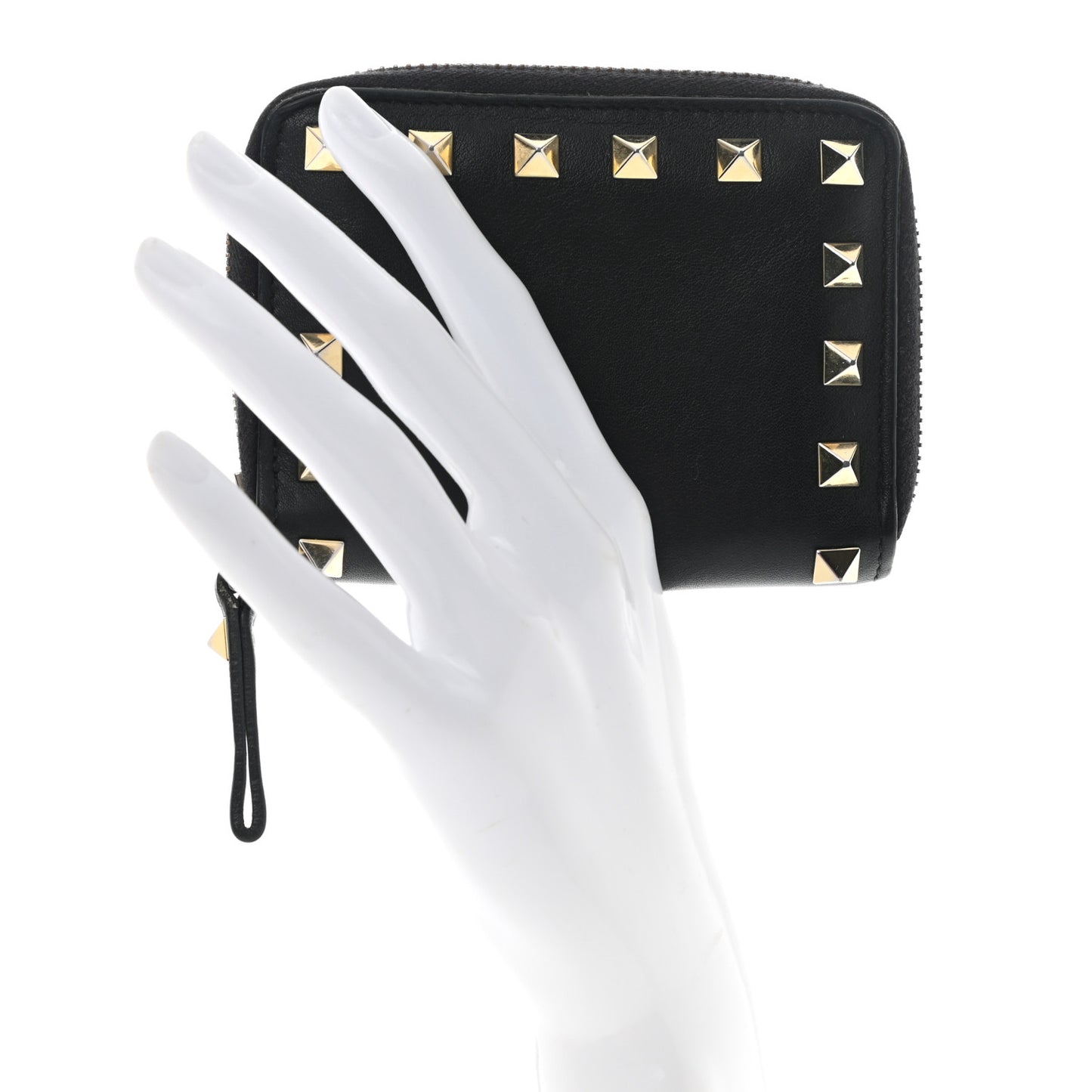 Vitello Rockstud Zip Around Card Holder Wallet Black