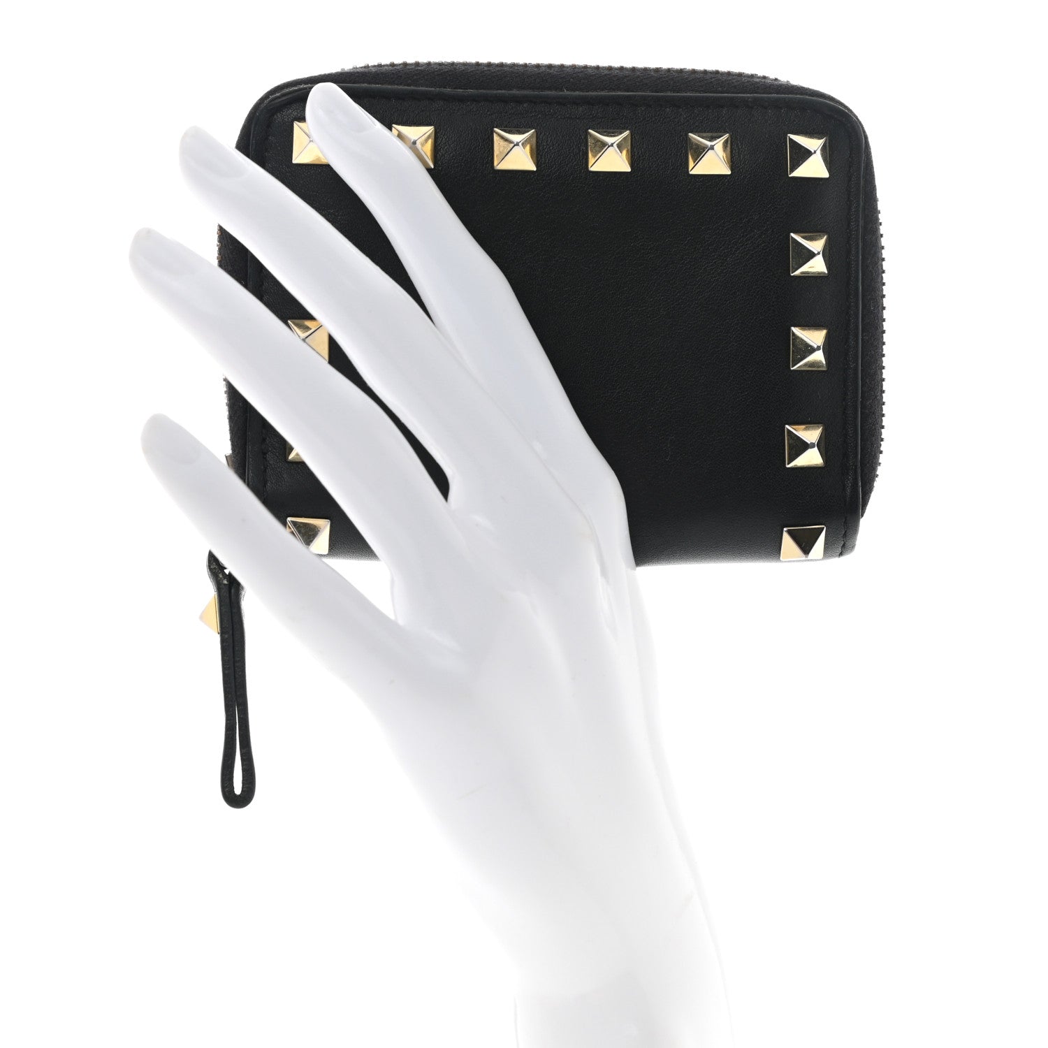 Valentino Garavani Vitello Rockstud Zip Around Card Holder Wallet Black 2 of 10