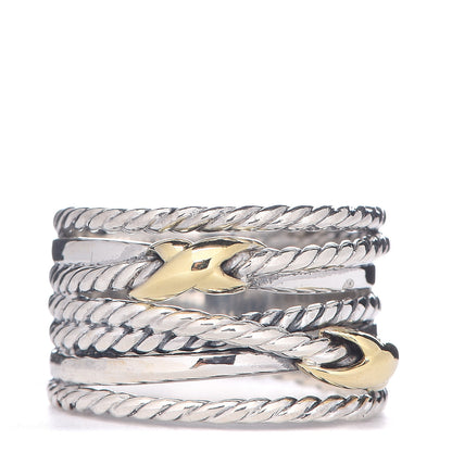 David Yurman Sterling Silver 18K Yellow Gold Double X Crossover Ring 54 6.75 1 of 4