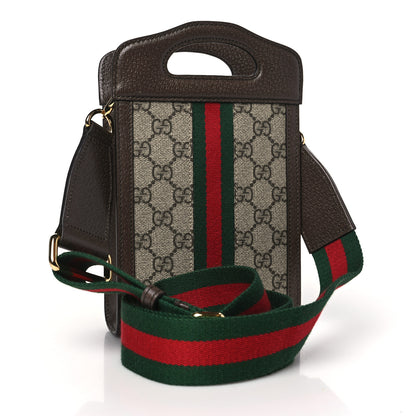 Gucci GG Supreme Monogram Textured Dollar Calfskin Web Mini Ophidia Top Slip Handle Crossbody Bag Beige Ebony New Acero 3 of 9