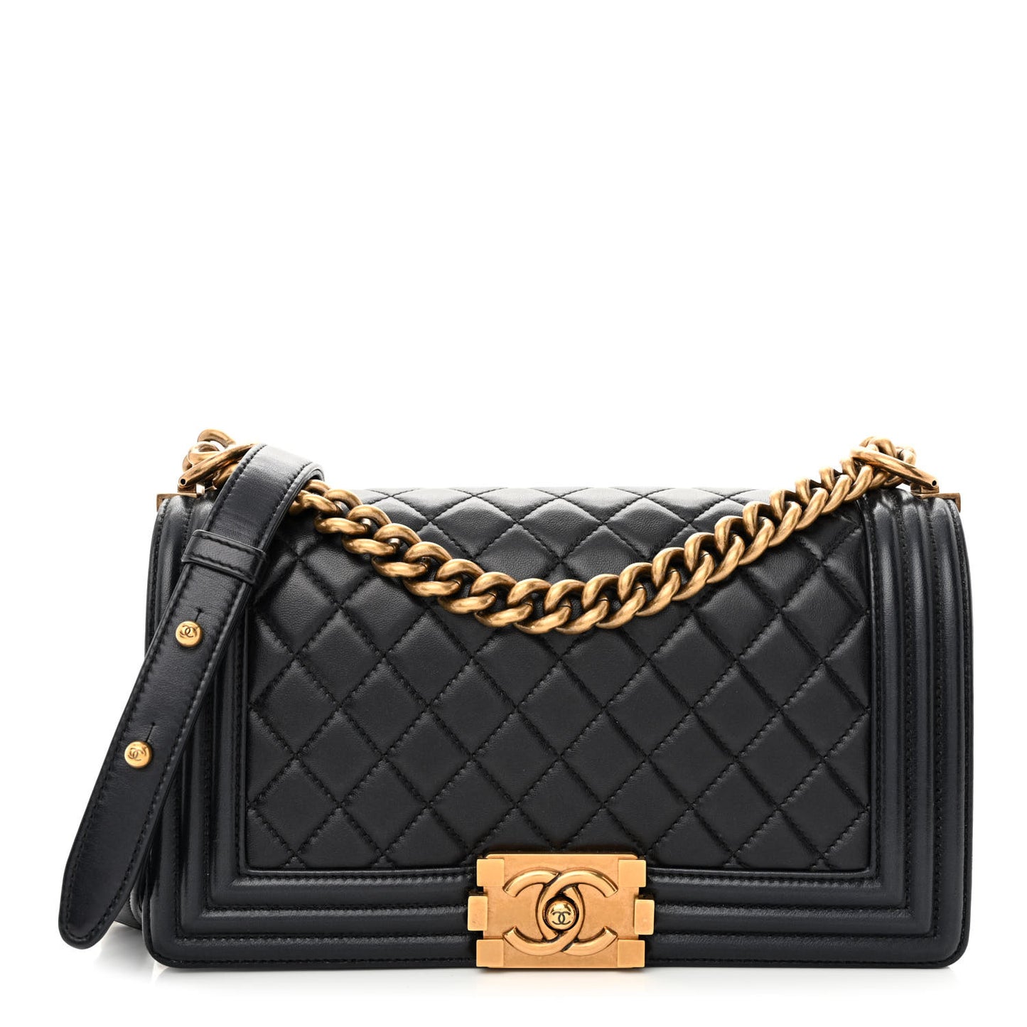 Lambskin Quilted Medium Boy Flap Black