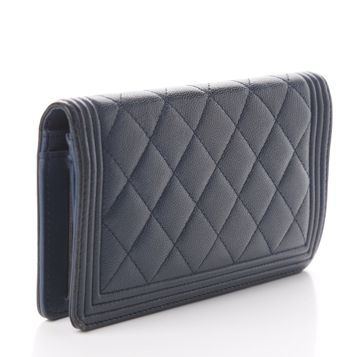 Caviar Quilted Boy Yen Wallet Navy Blue