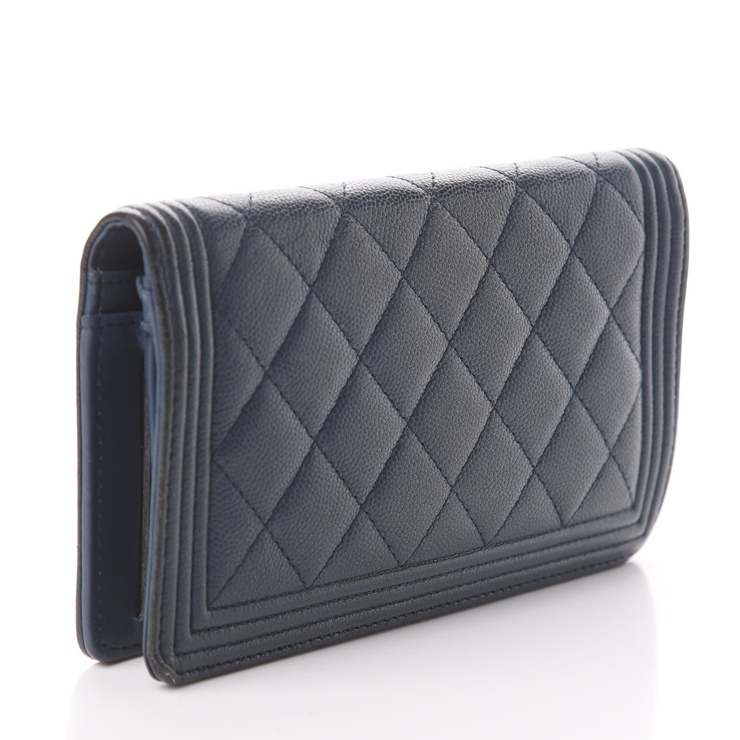 Chanel Caviar Quilted Boy Yen Wallet Navy Blue 2 of 7