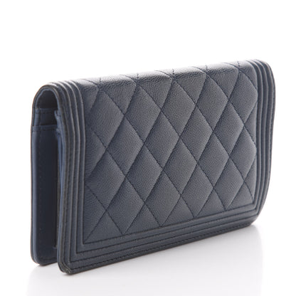 Chanel Caviar Quilted Boy Yen Wallet Navy Blue 2 of 7