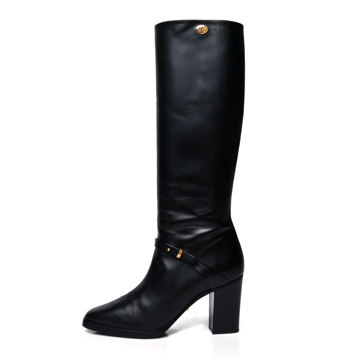 Calfskin Double G Knee High Boots 38 Black