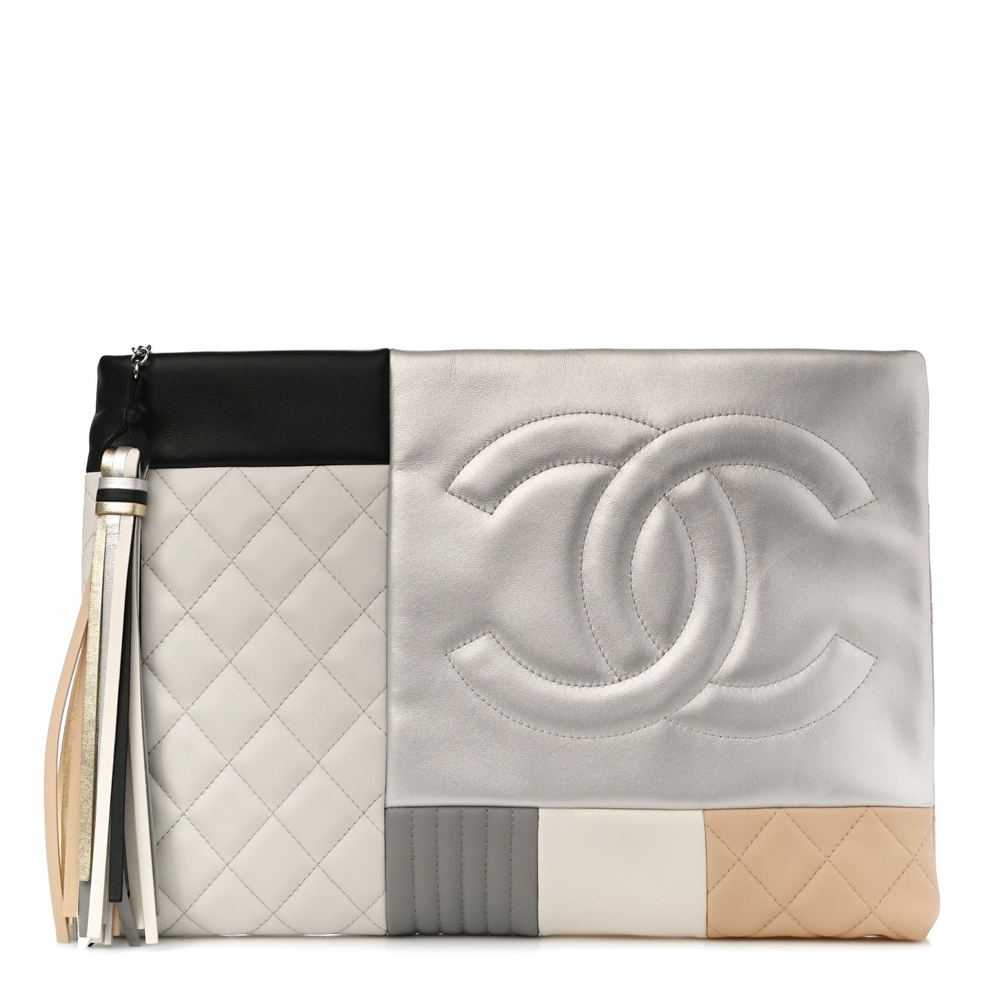 Lambskin Patchwork Medium Cosmetic Case Multicolor Silver