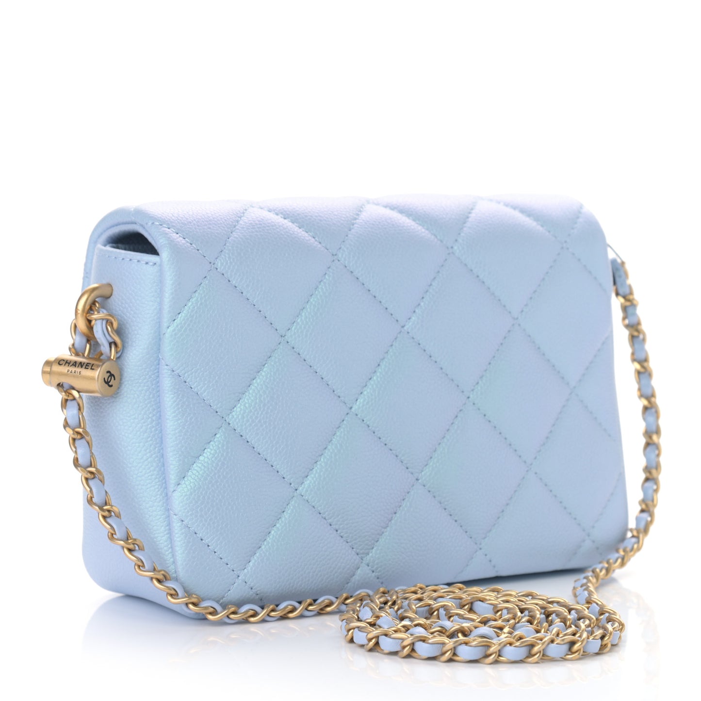Iridescent Caviar Quilted Mini My Perfect Flap Light Blue
