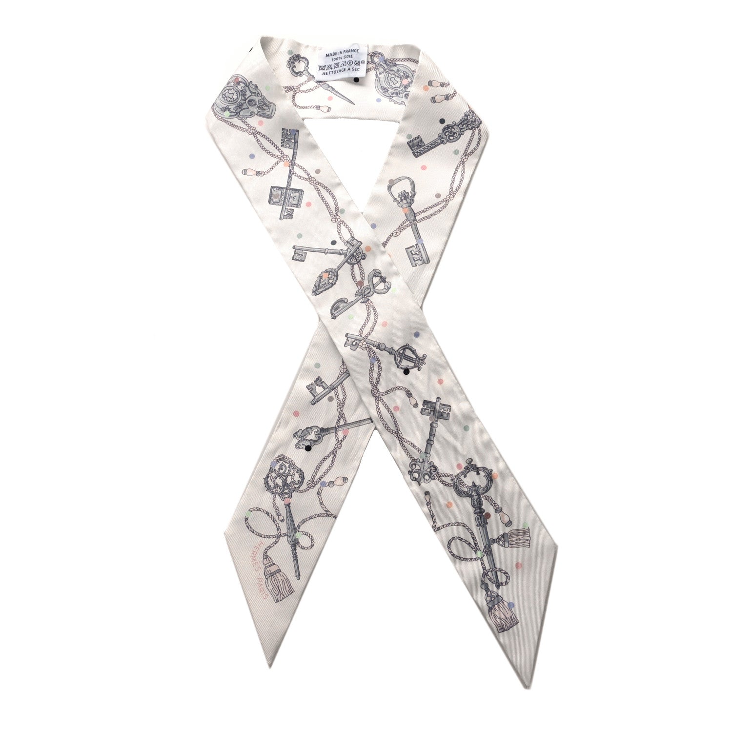 Hermes Silk Les Cles A Pois Twilly White Gris Acier 1 of 4