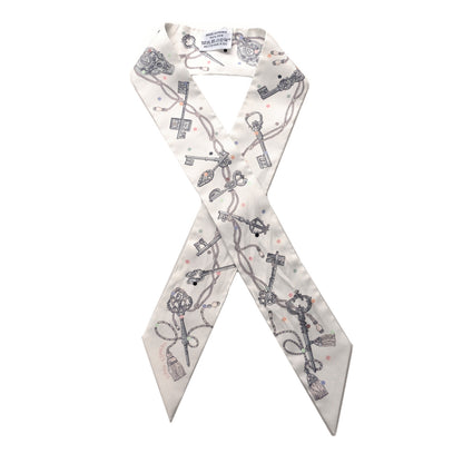 Hermes Silk Les Cles A Pois Twilly White Gris Acier 1 of 4