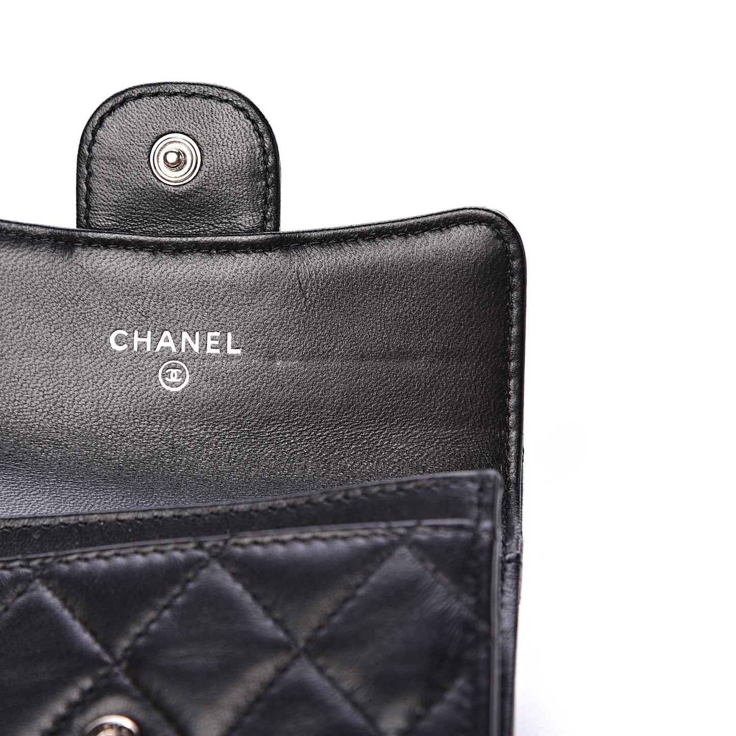 Lambskin Quilted Flap Card Holder Black
