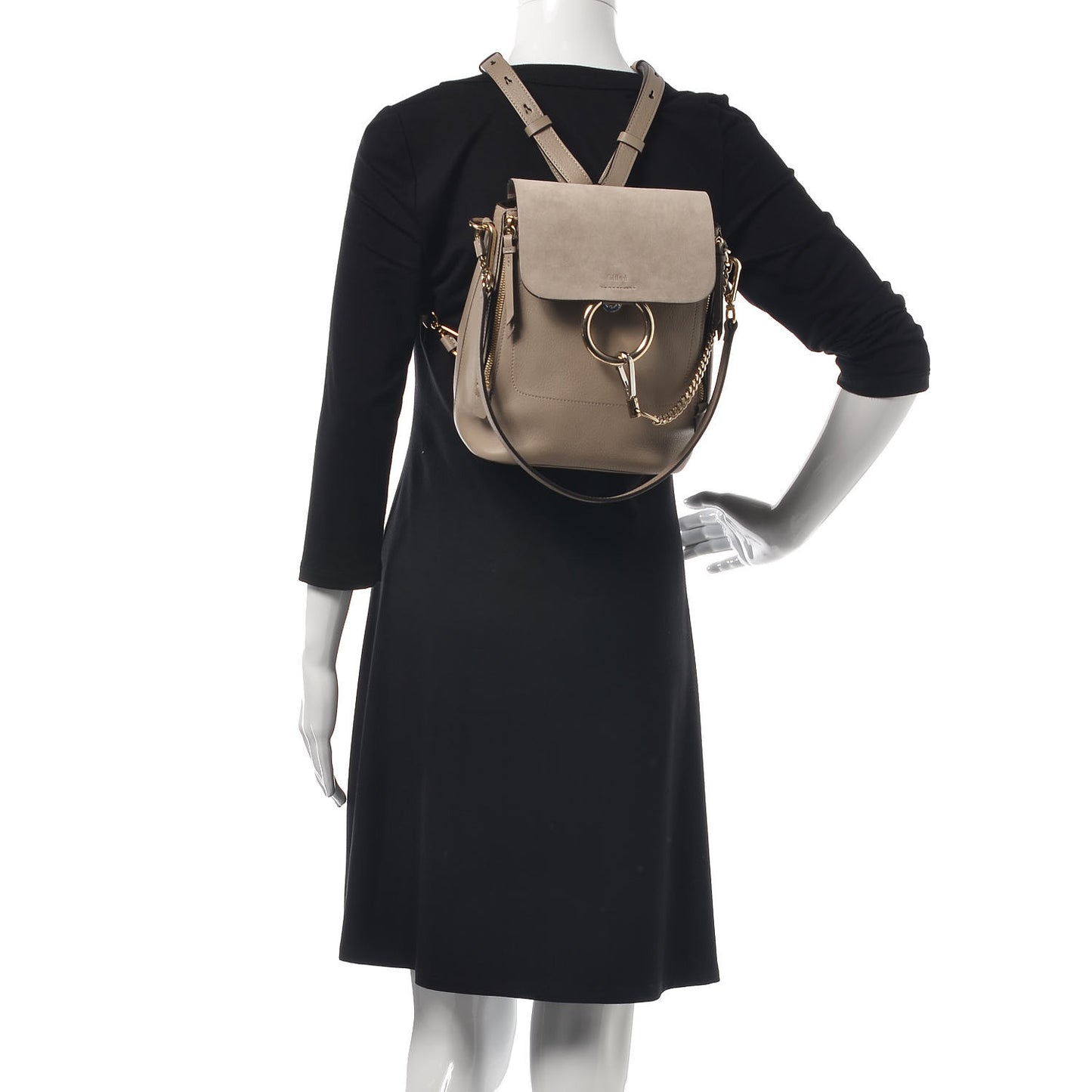Suede Calfskin Small Faye Backpack Motty Grey