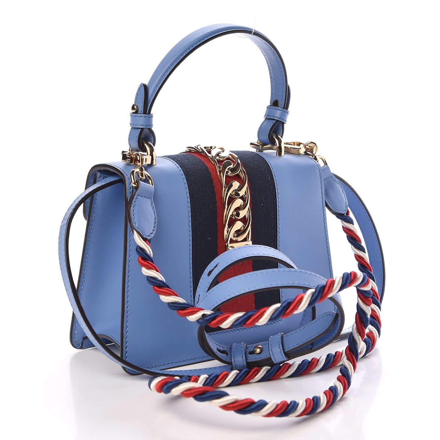 Vitello Fontanella Web Mini Sylvie Top Handle Bag Clear Sky Blue