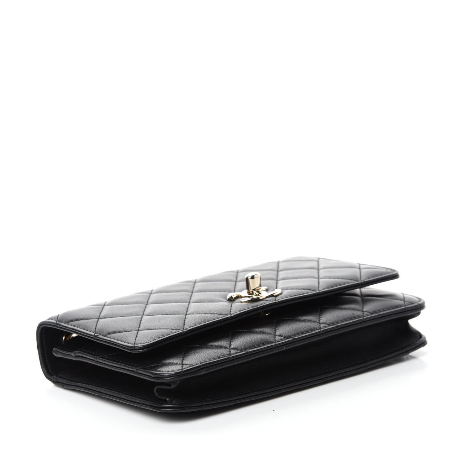 Lambskin Quilted Trendy CC Wallet On Chain WOC Black