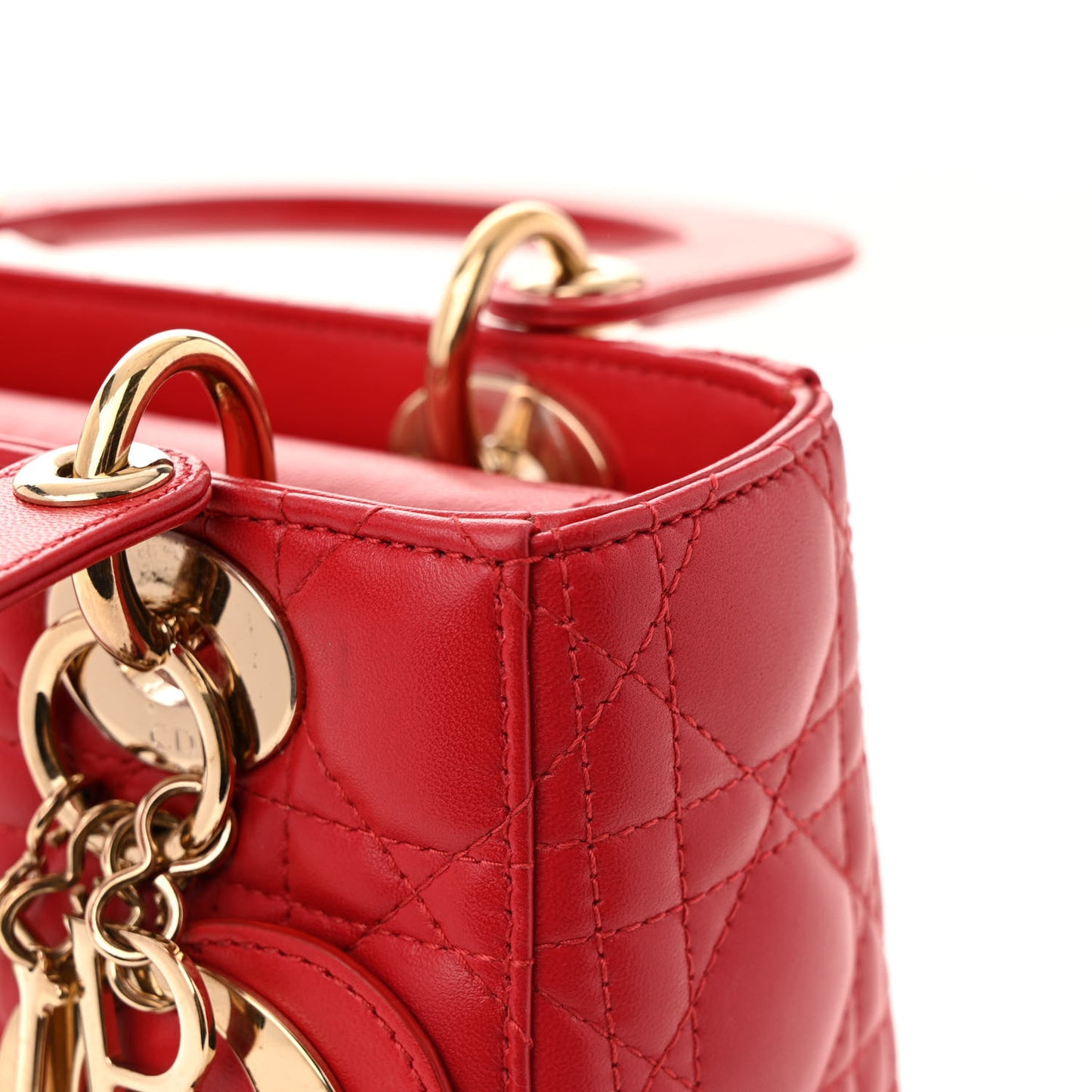 Lambskin Cannage Small Lucky Badges My Lady Dior Red