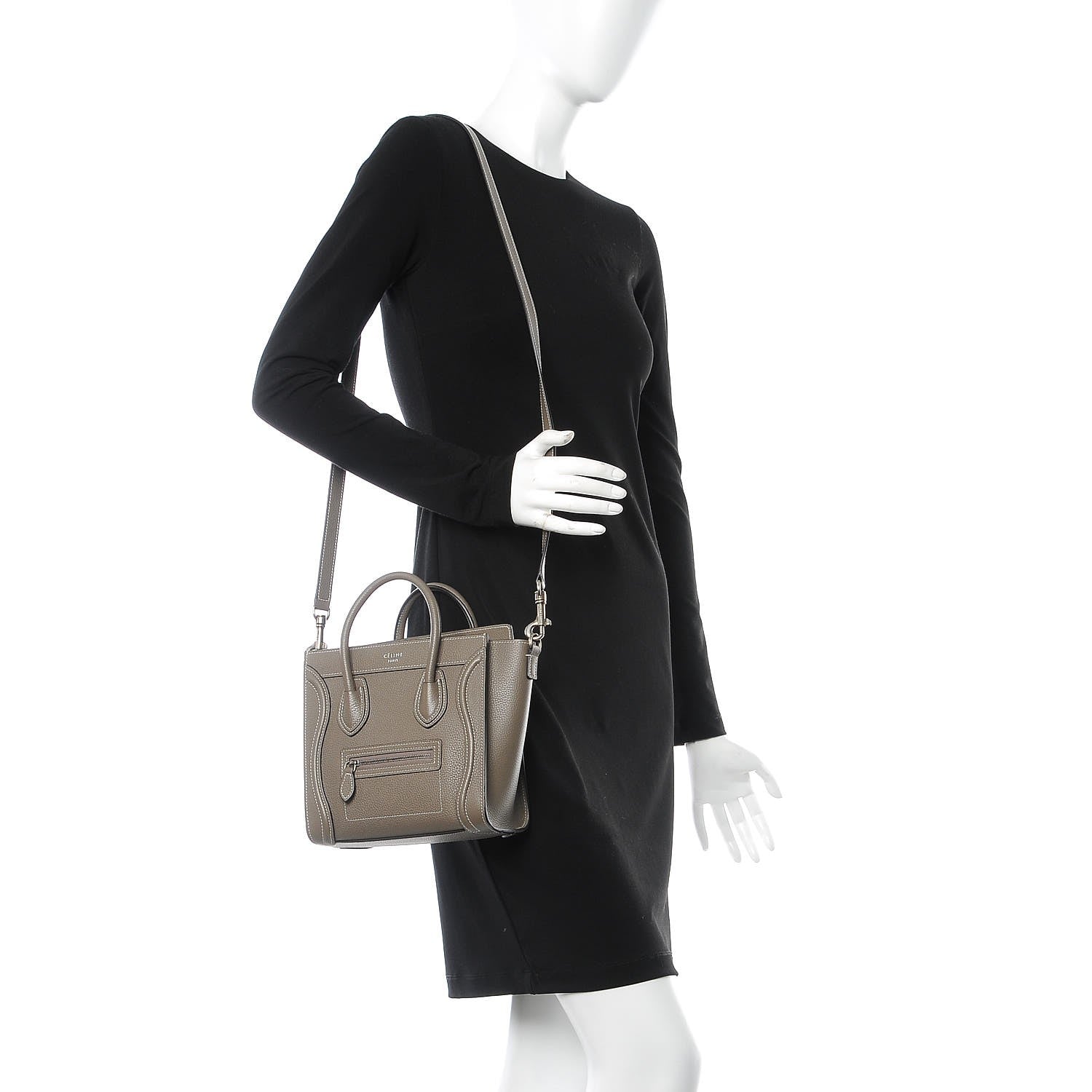 Celine Drummed Calfskin Nano Luggage Souris 2 of 8