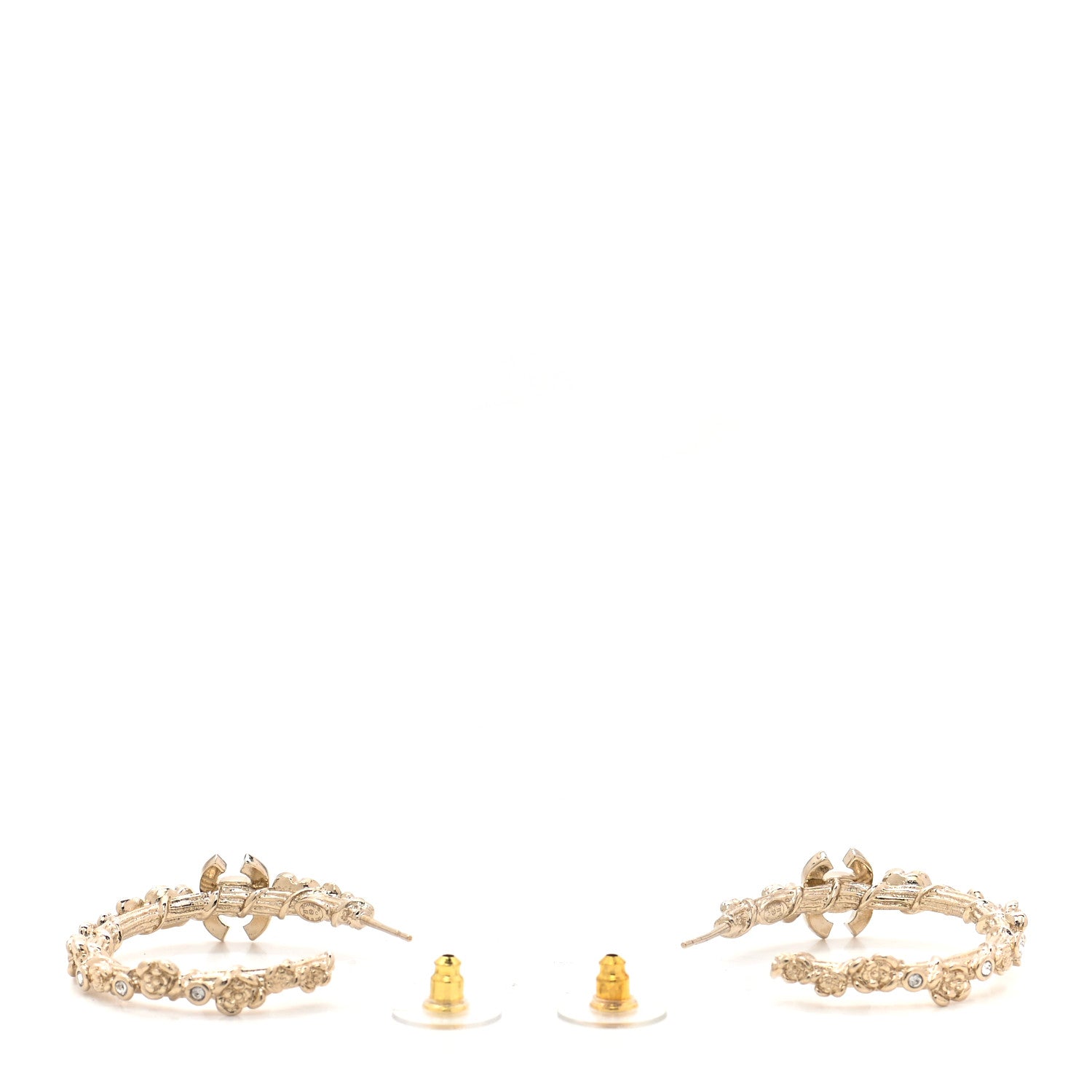 Chanel Crystal Camellia CC Hoop Earrings Gold 3 of 4