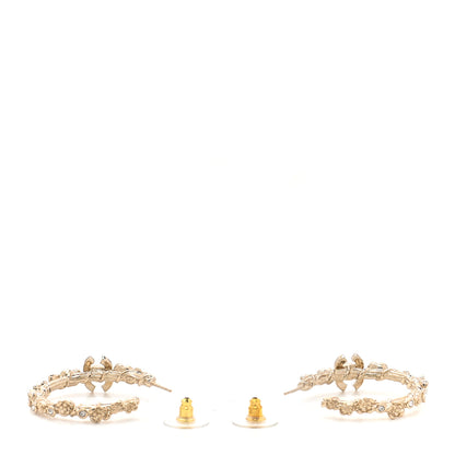 Chanel Crystal Camellia CC Hoop Earrings Gold 3 of 4