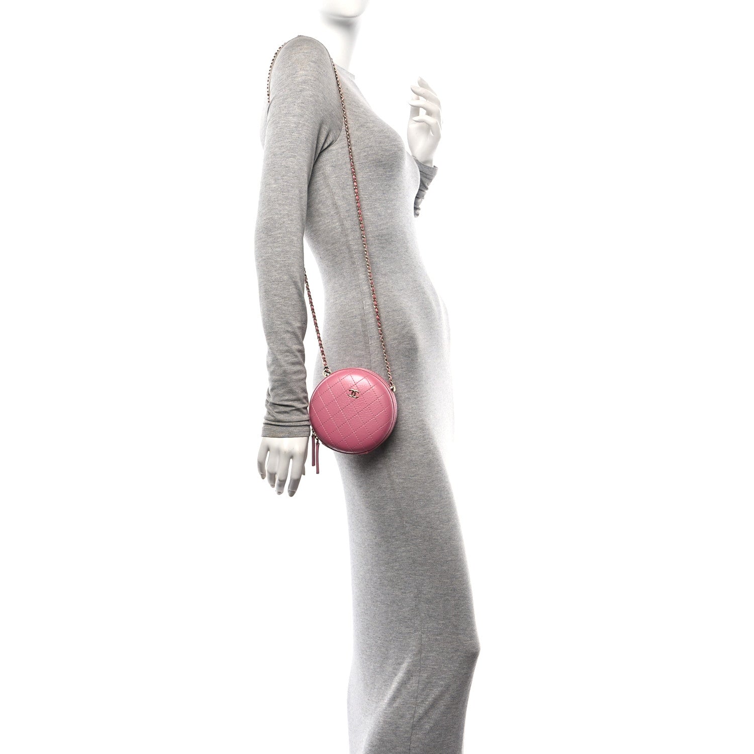 Chanel Iridescent Lambskin Quilted Round Clutch With Chain Pink 2 of 10