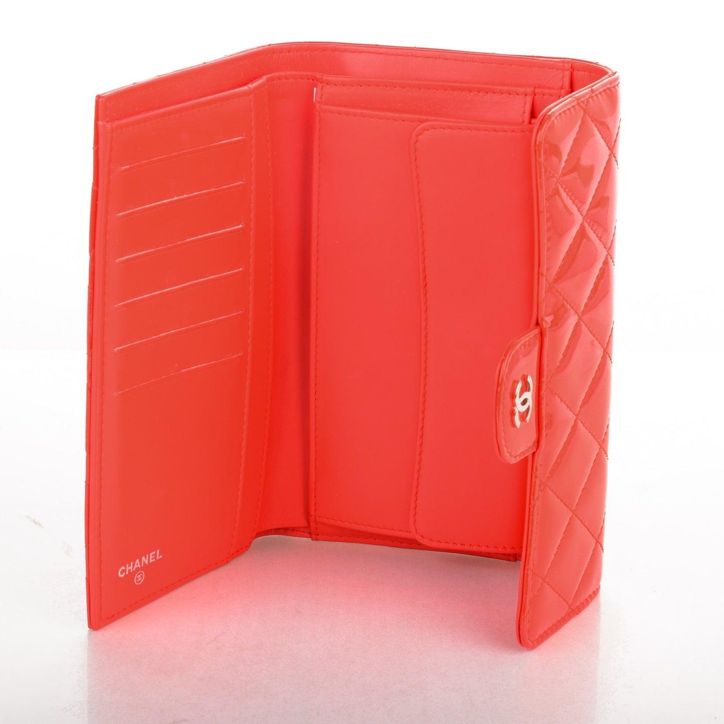 Patent Quilted Large Flap Wallet Red