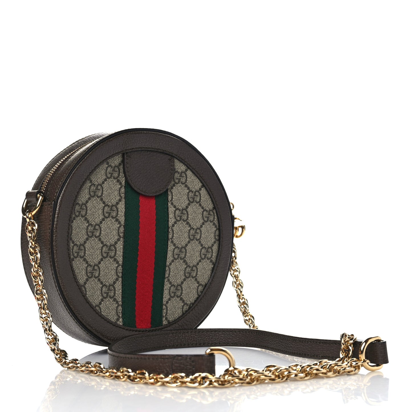 GG Supreme Monogram Web Mini Ophidia Round Shoulder Bag Brown