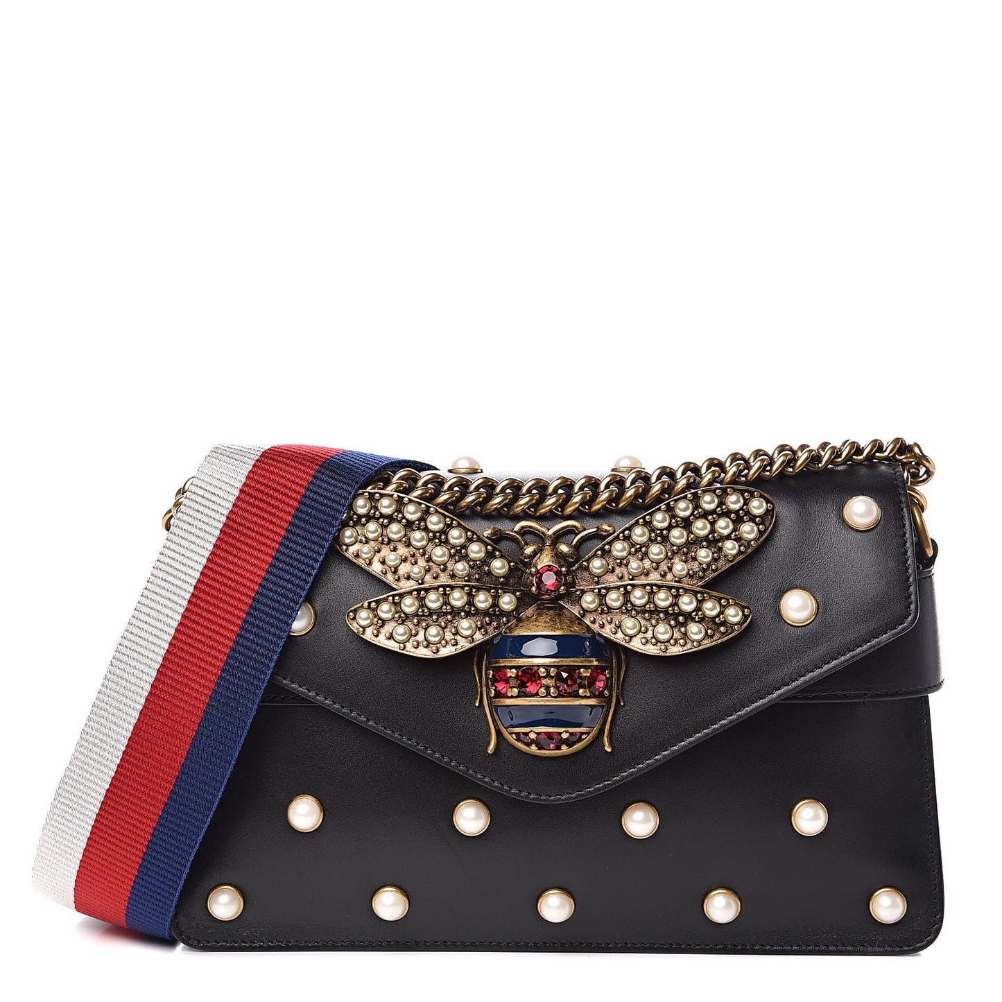 Nappa Pearl Studded Mini Queen Margaret Broadway Shoulder Bag Black