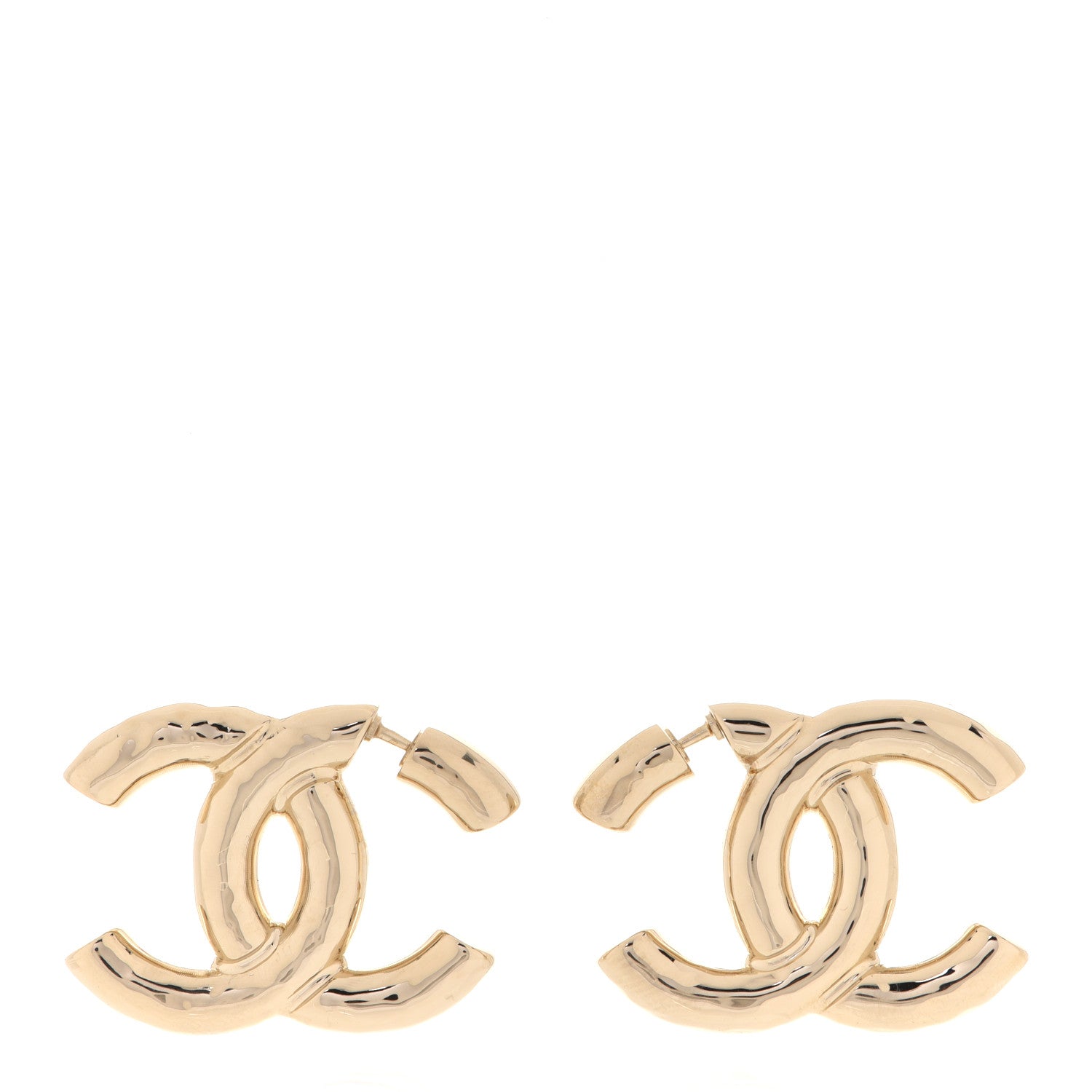 Chanel Metal Large CC Earrings Light Gold 1 of 5