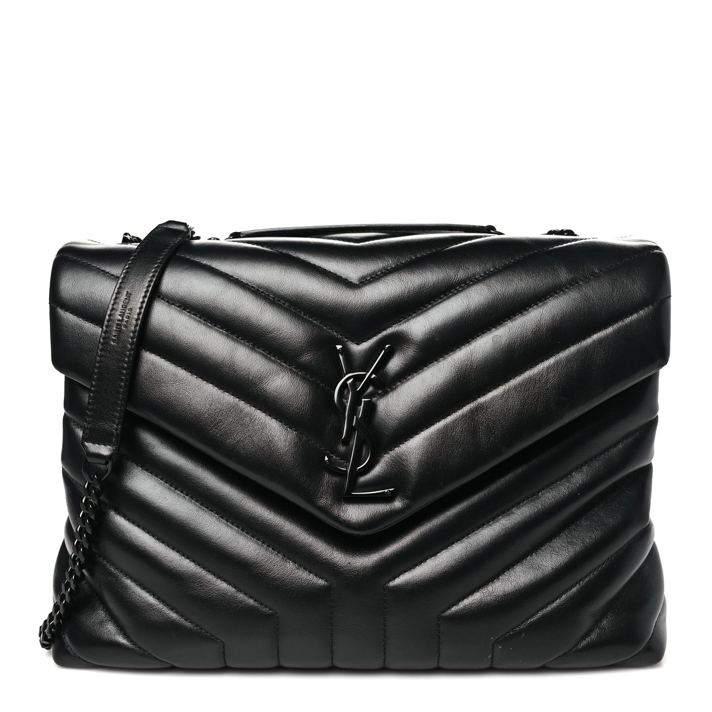 Calfskin Y Quilted Monogram Monochrome Medium Loulou Chain Satchel Black