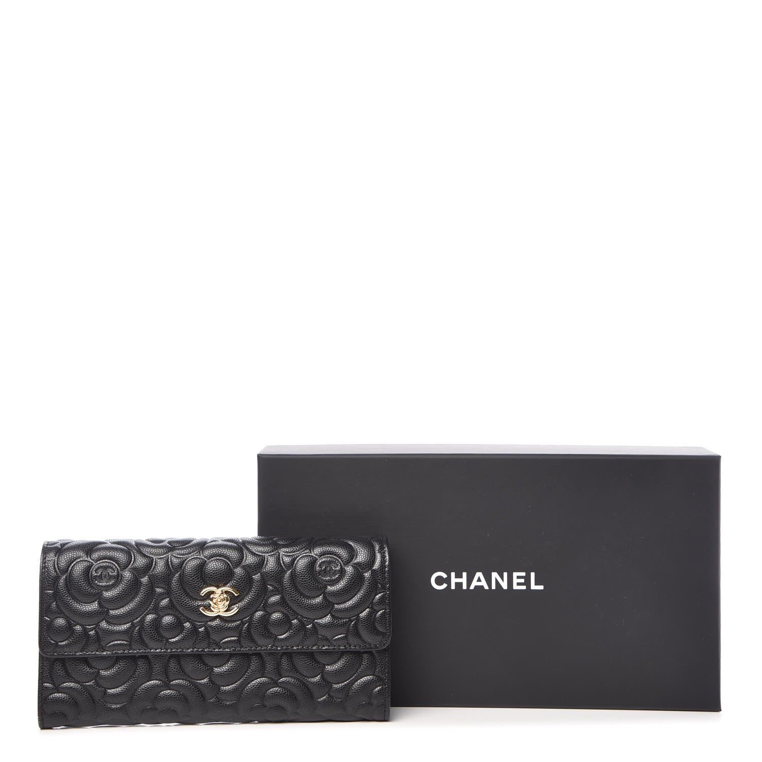 Chanel Caviar Camellia Embossed Flap Wallet Black 11 of 11