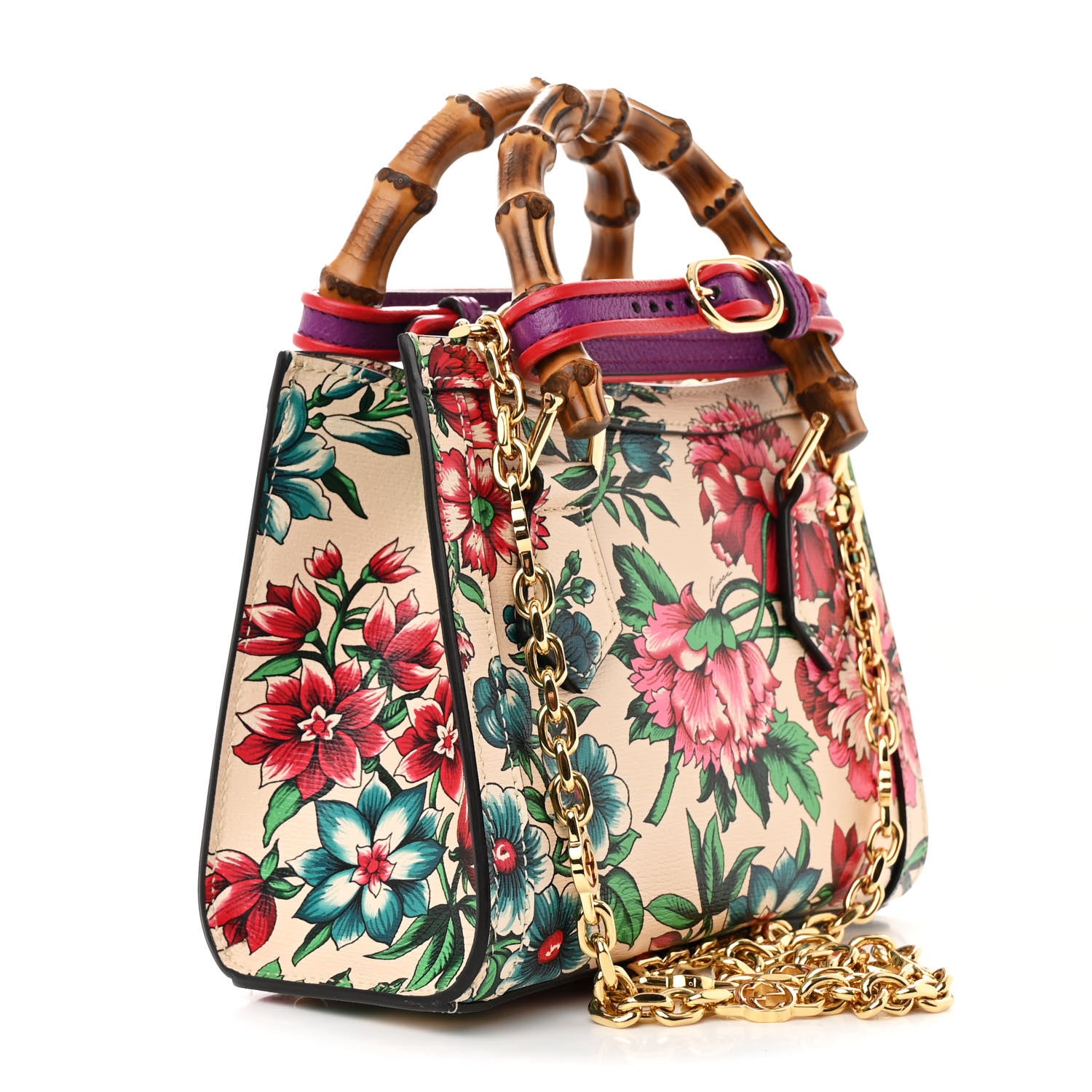 Gucci New Shangai Calfskin Floral Print Mini Diana Tote Bag Multicolor 3 of 10