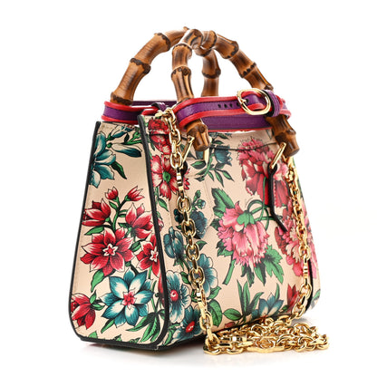 Gucci New Shangai Calfskin Floral Print Mini Diana Tote Bag Multicolor 3 of 10
