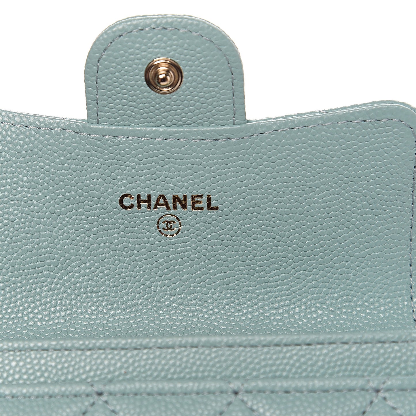 Iridescent Caviar Quilted Flap Card Holder Wallet Light Blue