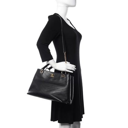 Chanel Calfskin Stitched Large Chevron Chic Shopping Bag Black 2 of 26