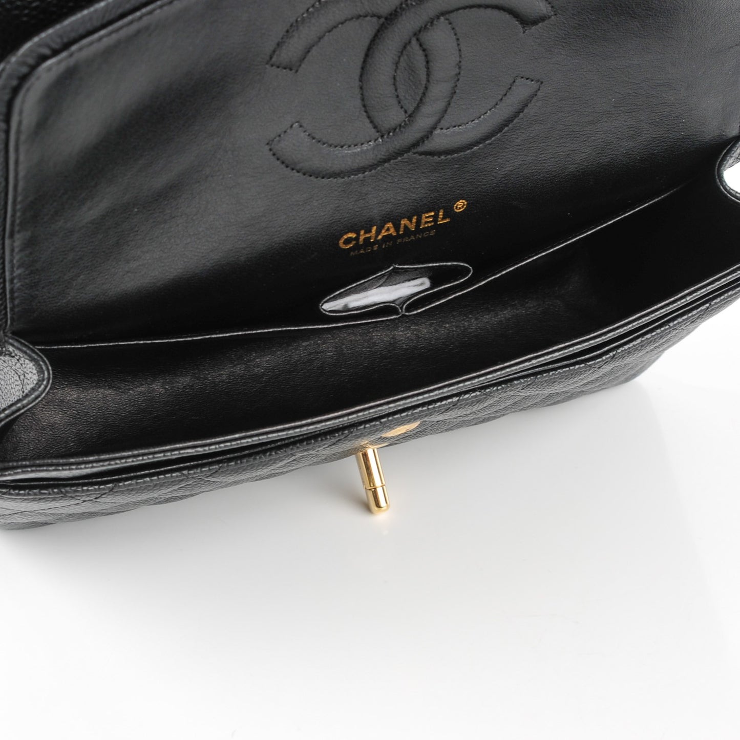 Caviar Quilted Medium Double Flap Black