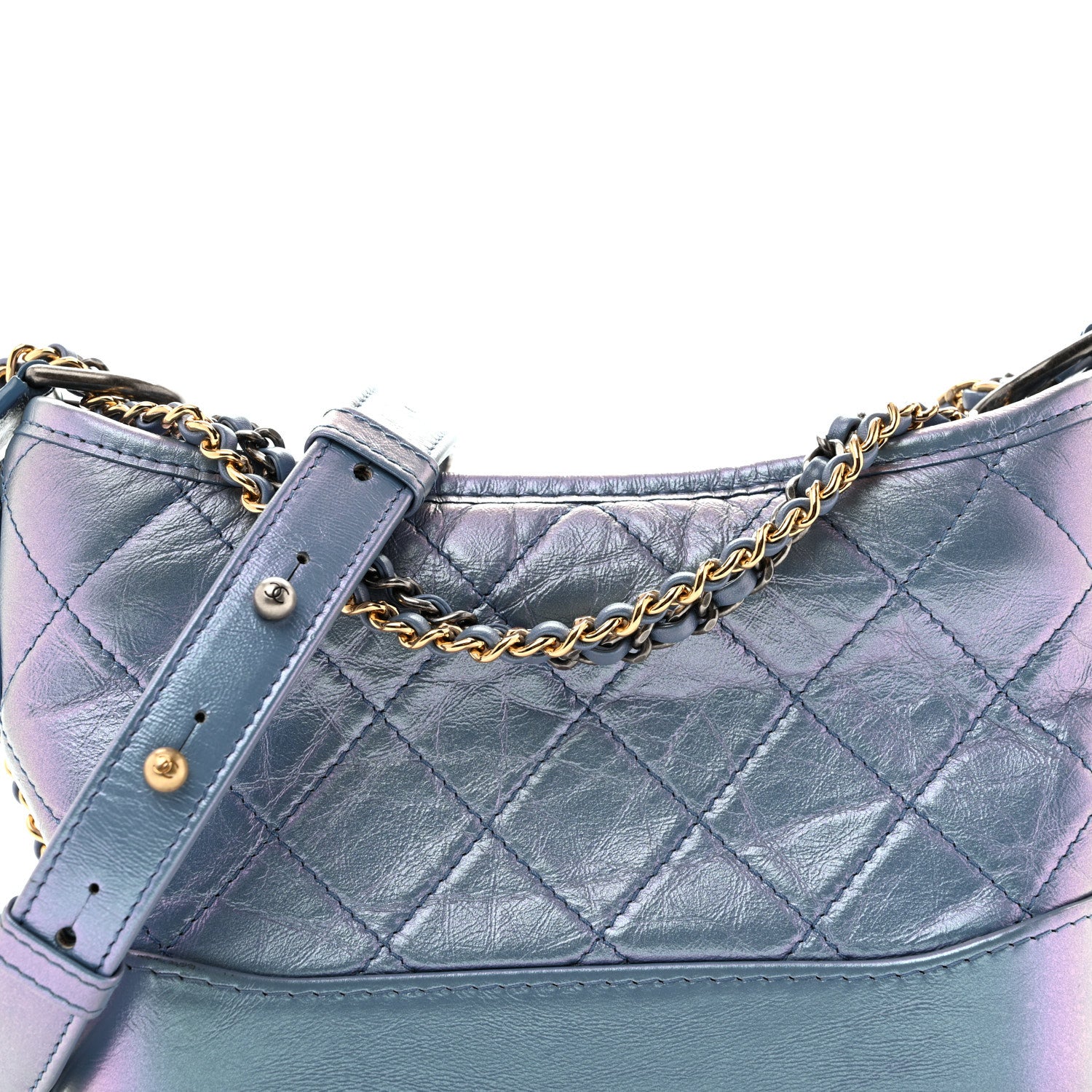 Chanel Iridescent Aged Calfskin Quilted Small Gabrielle Hobo Blue 8 of 11
