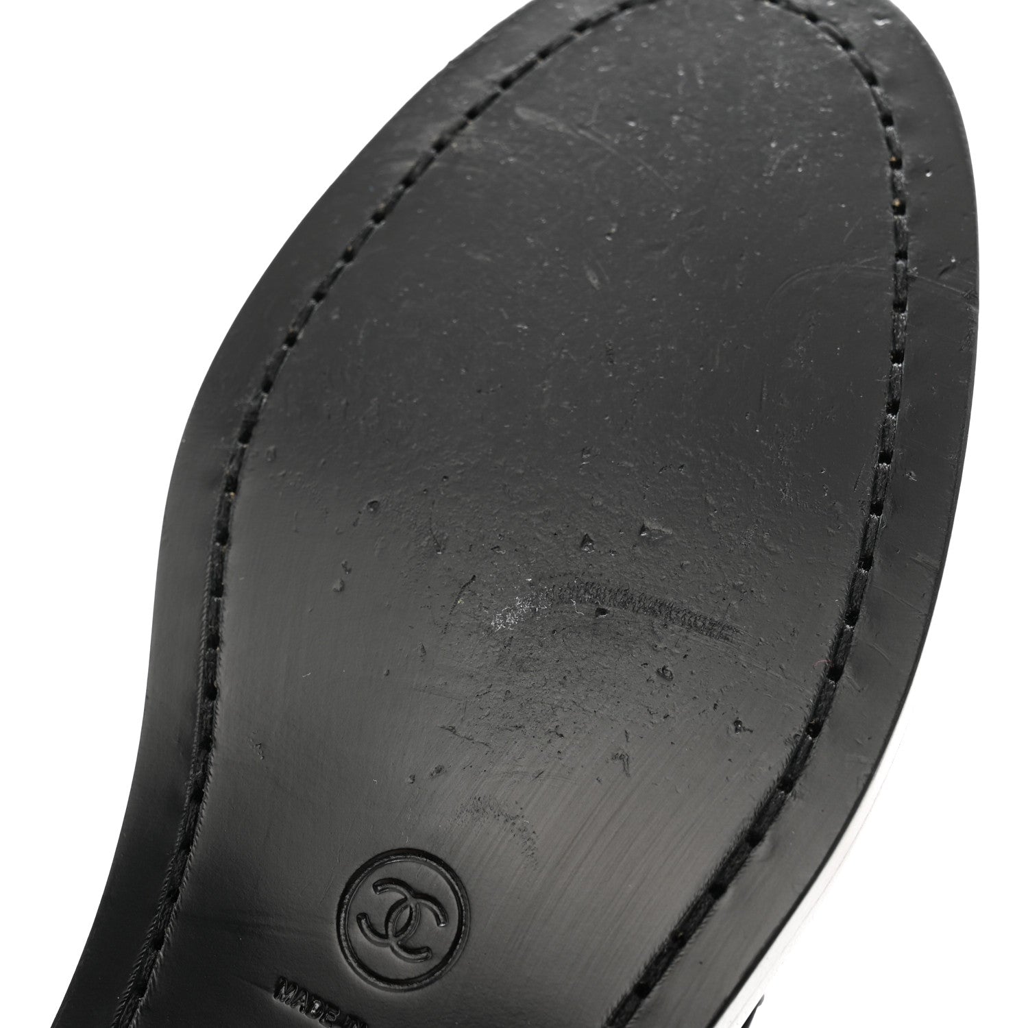 Chanel Shiny Calfskin Logo Loafers 37.5 Black 8 of 10