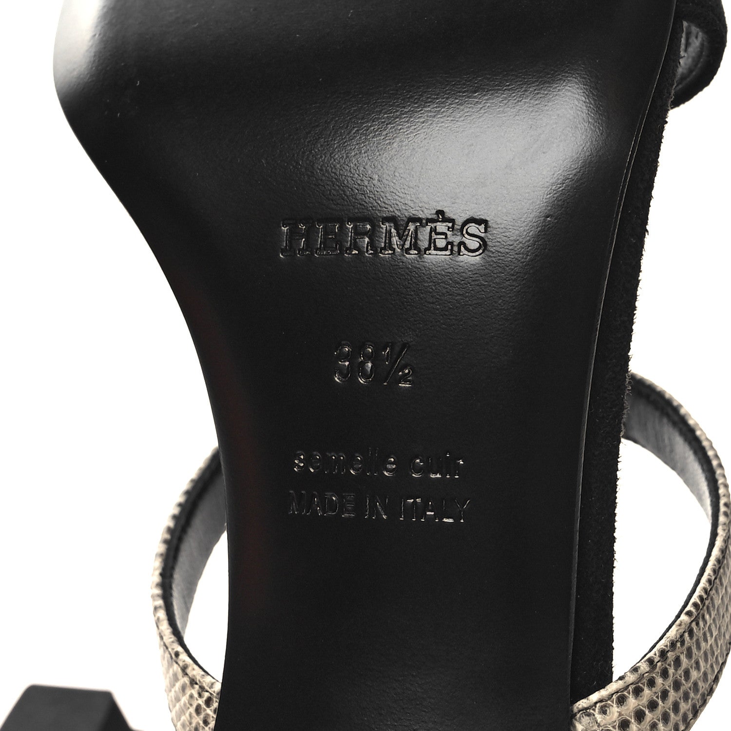 Hermes Suede Goatskin Lizard Glamour 95 Sandals 38.5 Black Ombre 7 of 8