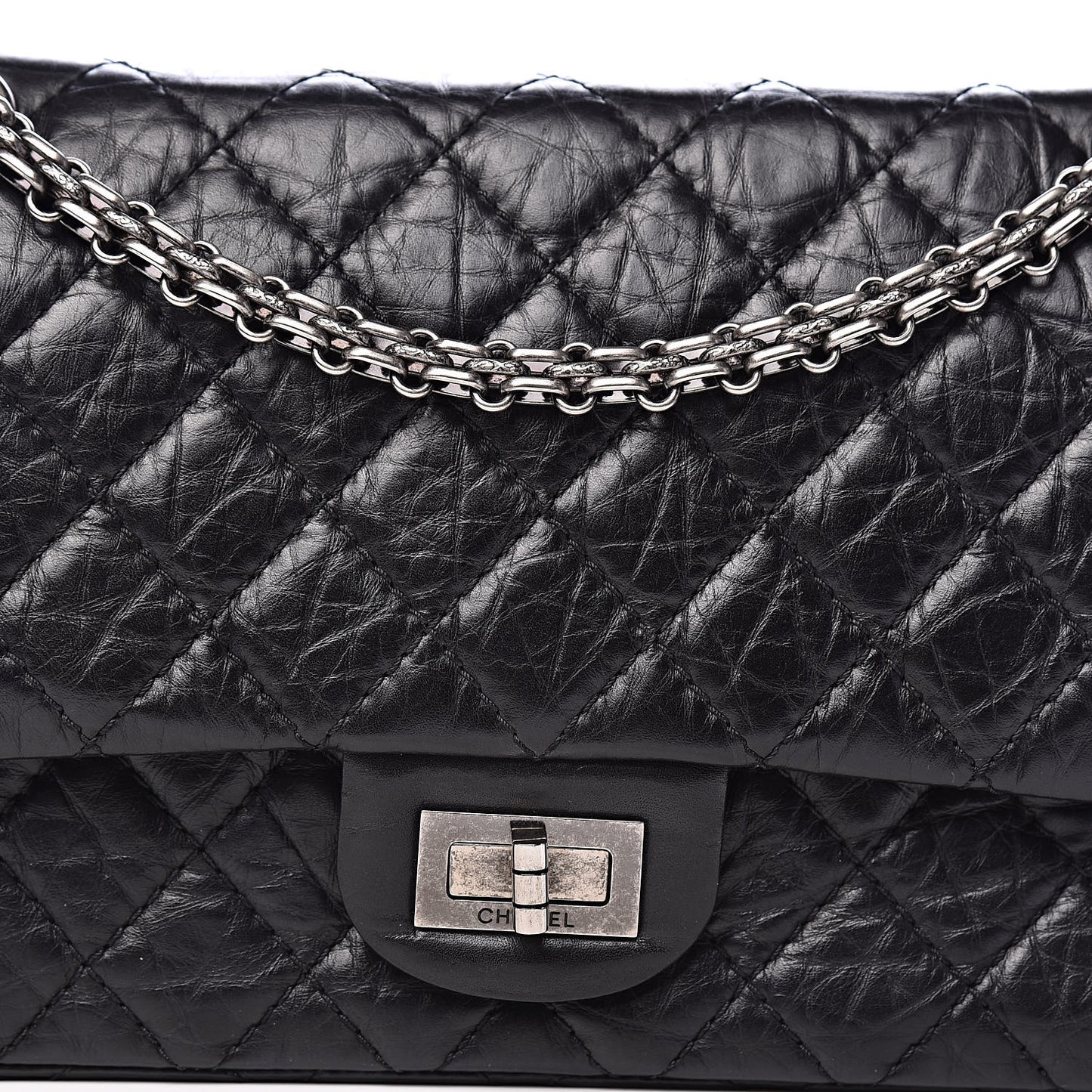 Aged Calfskin Quilted 2.55 Reissue 225 Flap Black