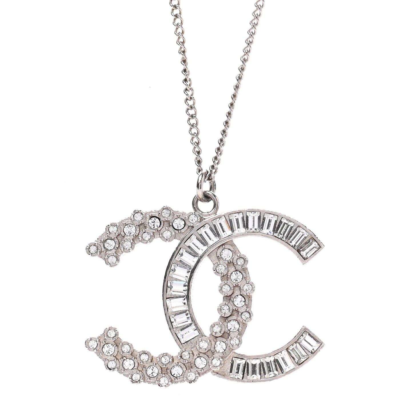 Baguette Crystal CC Necklace Silver
