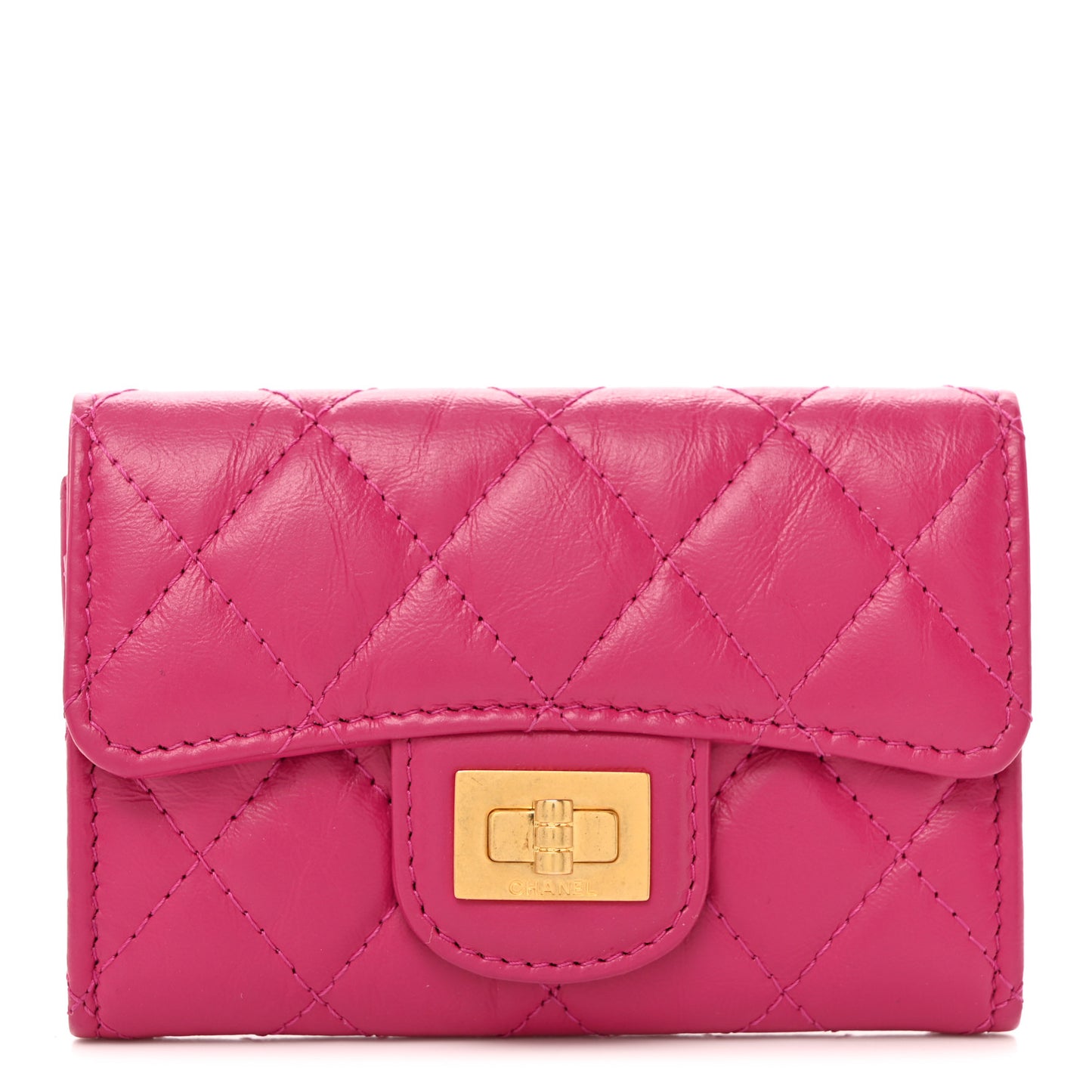 Aged Calfskin Quilted Reissue Flap Card Holder Fuchsia
