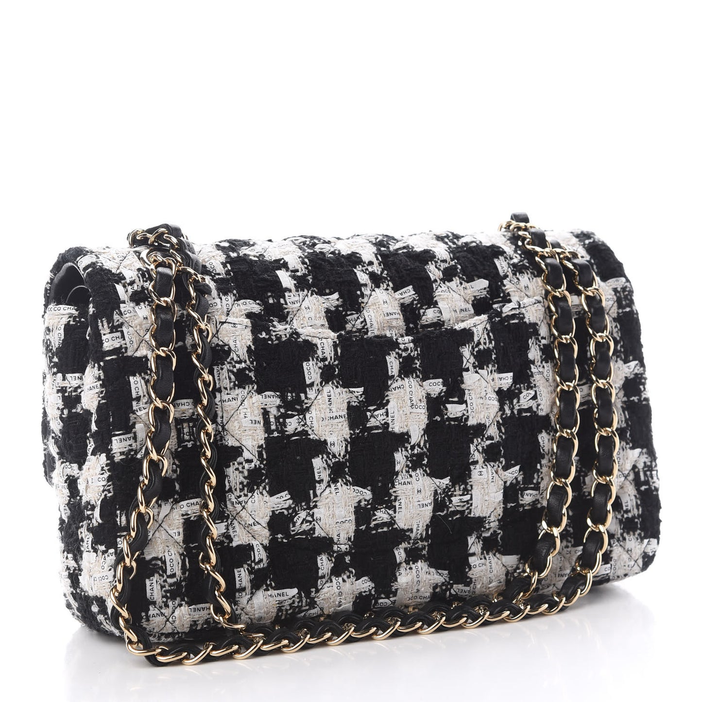 Tweed Quilted Medium Double Flap Black Ecru White