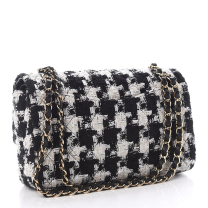 Chanel Tweed Quilted Medium Double Flap Black Ecru White 3 of 12