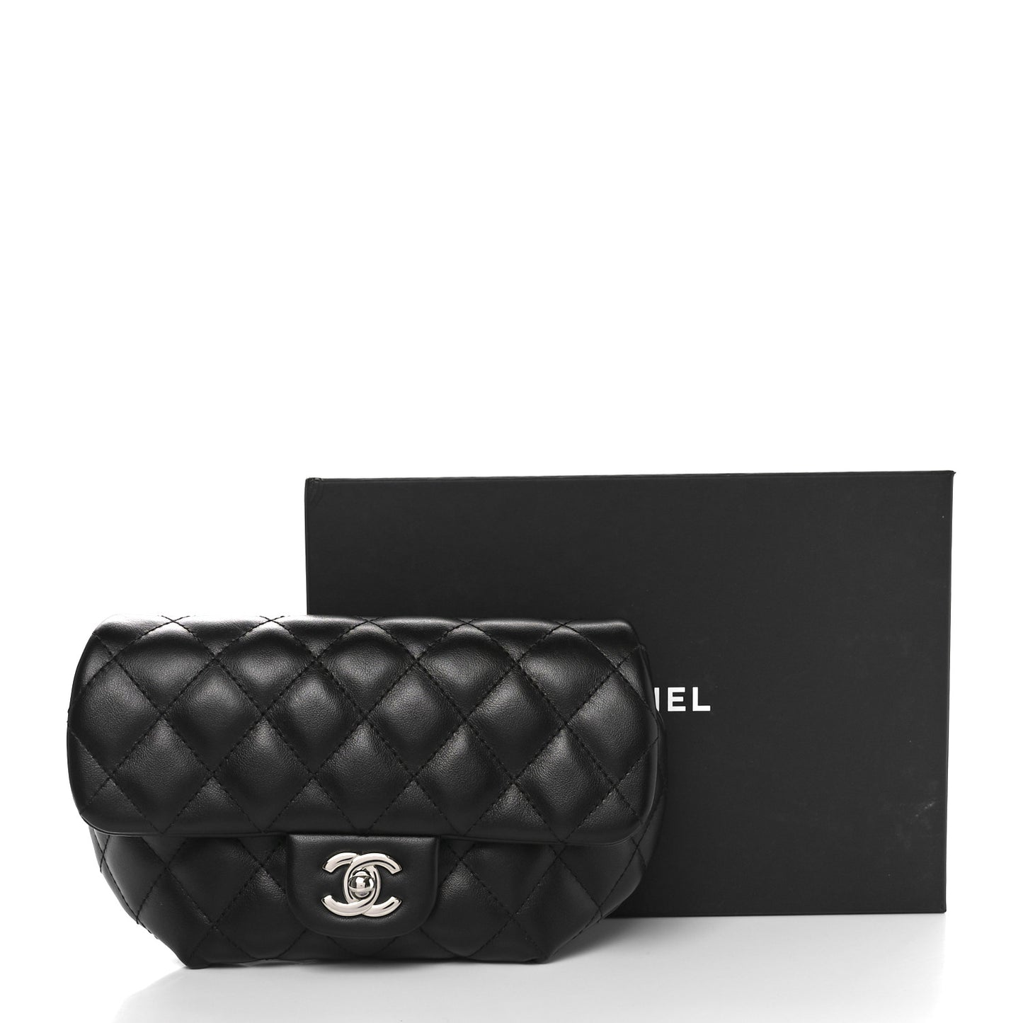 Calfskin Quilted CC Uniform Flap Belt Bag Black