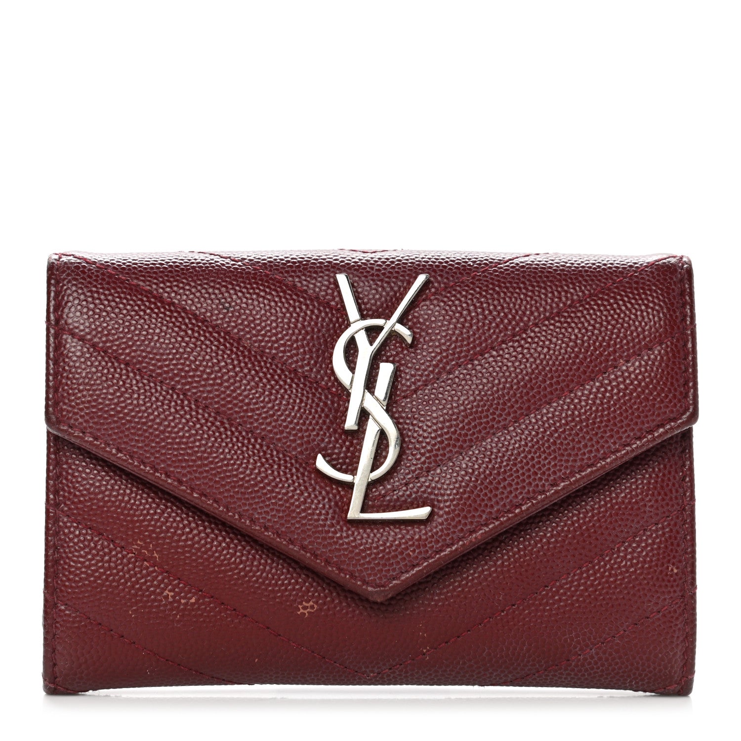 Saint Laurent Grain De Poudre Matelasse Chevron Small Monogram Envelope Wallet Bordeaux 1 of 11