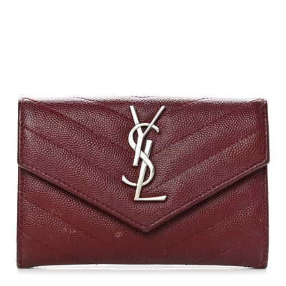 Saint Laurent Grain De Poudre Matelasse Chevron Small Monogram Envelope Wallet Bordeaux 1 of 11